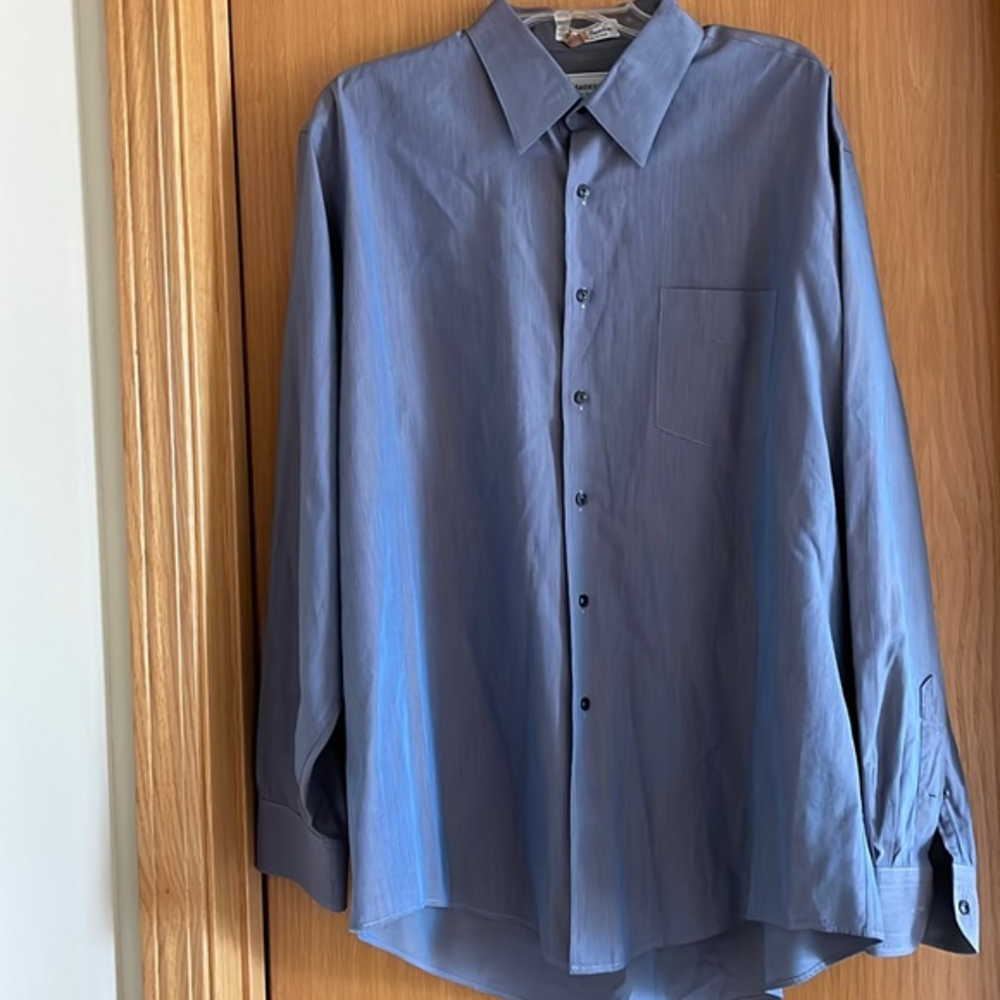 Atlantique Classics Men’s Cotton‎ Dress Shirt Blue Grey Sheen 17 1/2- 35